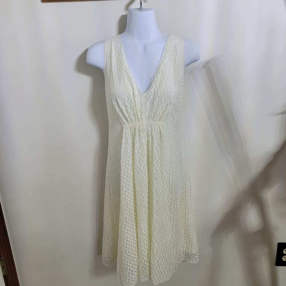 MSSP Max Studio Women's Off White Crochet Sleeveless Dress, Size Small